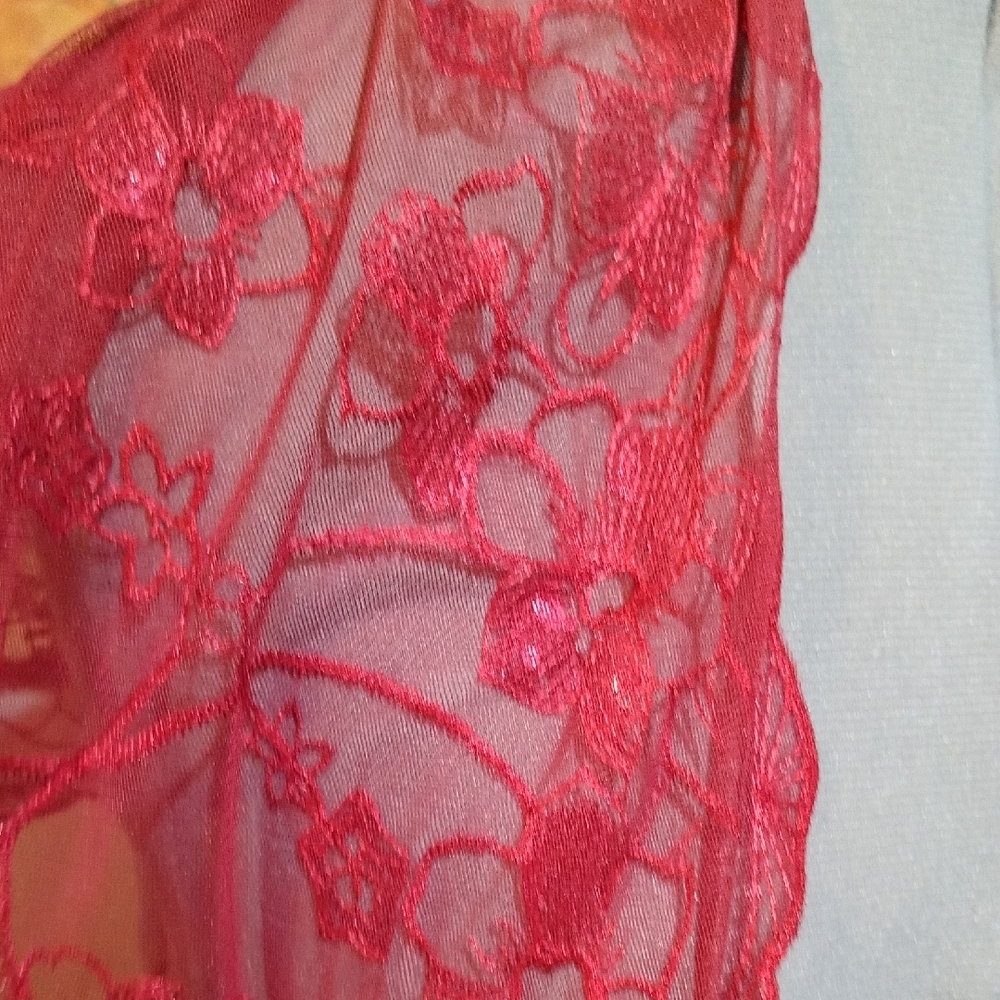 Red Lace Shawl with Fringe - Picture 5 of 6